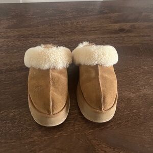 UGG Disquette Suede Fur Platform Slippers